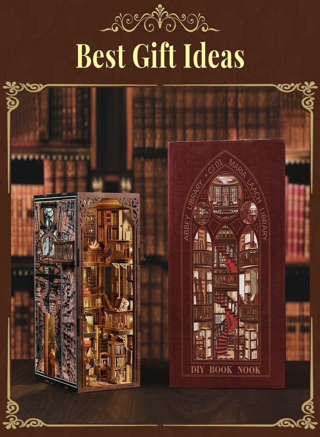 MiniCity Book Nook Kit, DIY Miniature Dollhouse Booknook Kit, 3D Wooden Puzzle Bookend Bookshelf Insert Decor with LED Light for Teens and Adults (Abbey Library) - Image 5